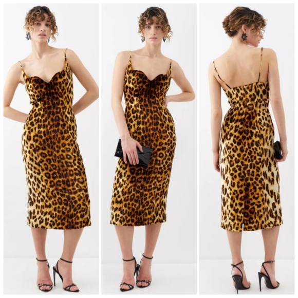 New Halpern Animal Print Silk Blend Sheath Spring '23 Runway Dress 42 FR/10 US - Picture 7 of 8